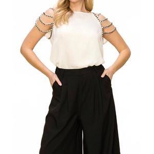 NEW VOCAL APPAREL elegant embellished top in white